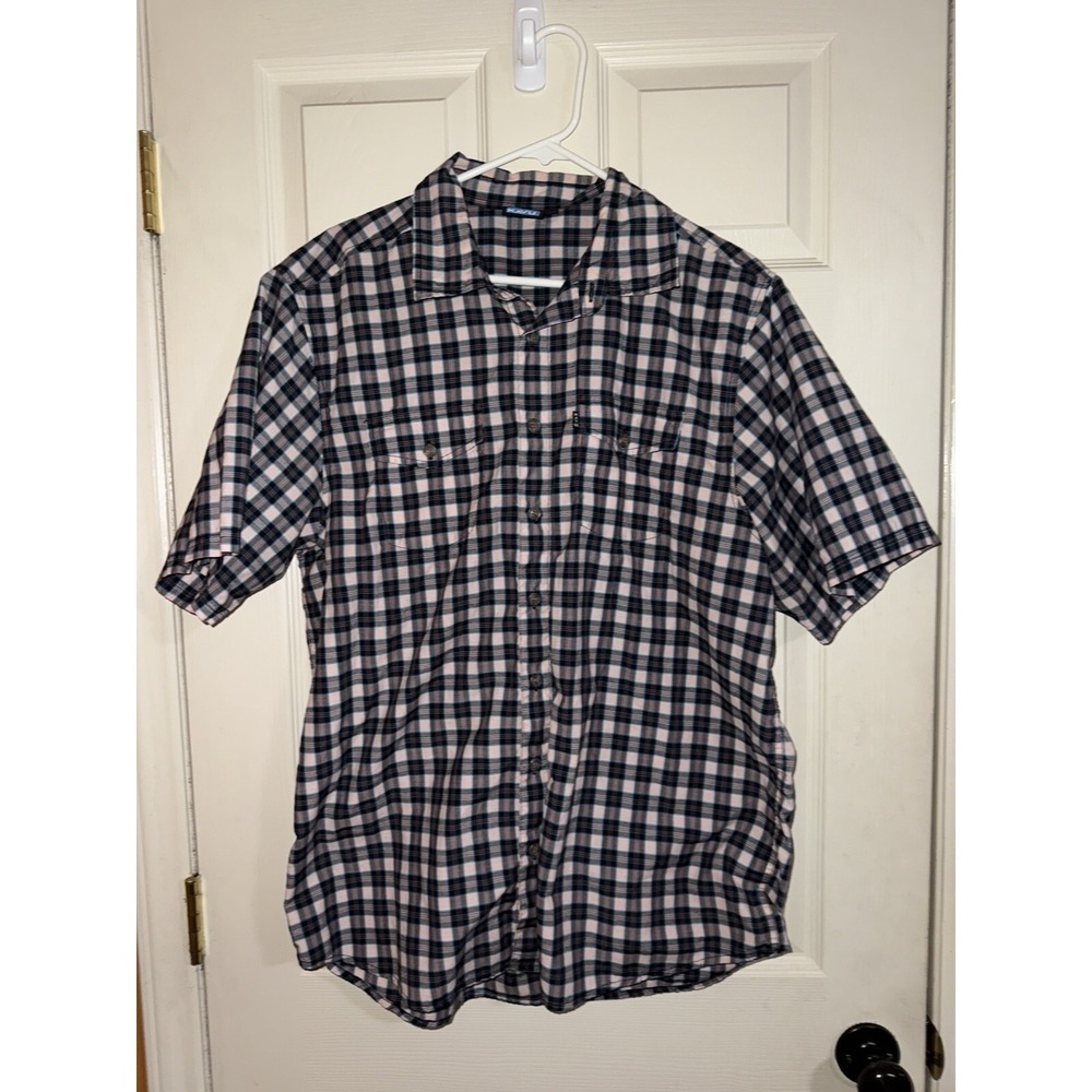 KAVU Short Sleeve Plaid SHIRT mens xl Button Down‎ Pockets Hiking Outdoors